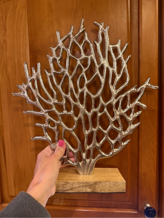 Other - Silver Coral Branch Home Decor on Wooden Base Ocean Sea Decoration